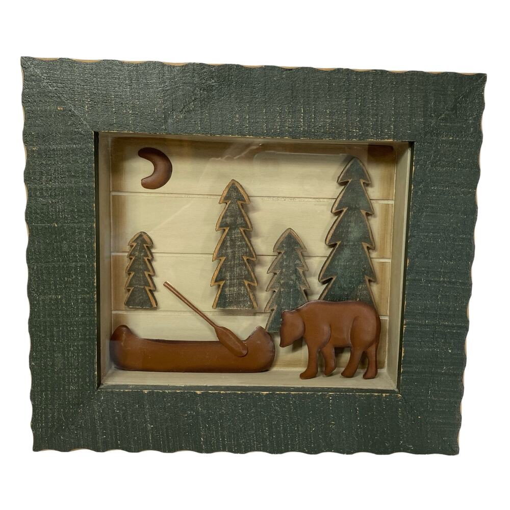 Wooden Rustic Cabin Pine Tree Shadow Box Picture